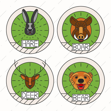 Animals icon Set Nature Symbol Deer Bear Hare Boar Icons Isolated Vector Illustrationのイラスト素材