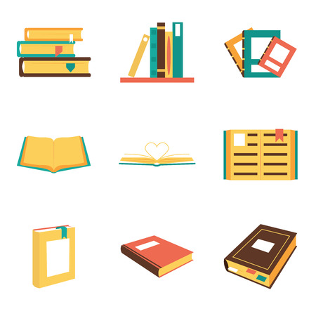 Flat isometric book icons symbols logos isolated set template for web vector illustrationのイラスト素材