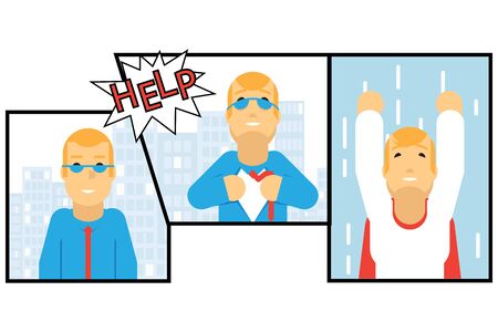 Businessman Transformation Super Hero Character Comics Page Concept Urban Landscape City Street...