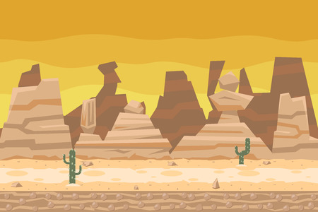 Seamless Desert Road Cactus Nature Concept Flat Design Landscape Background Template Vector Illustrationのイラスト素材