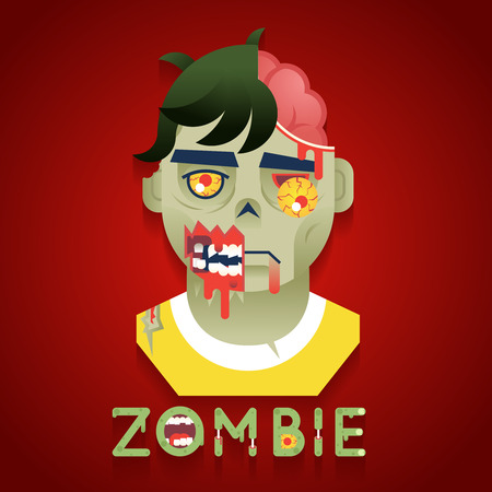 Halloween Party Zombie Role Character Bust Icons Stylish Background Flat Design Greeting Card Vector Illustrationのイラスト素材