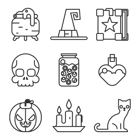 Witch magic halloween icon set isolated flat design line art vector illustrationのイラスト素材