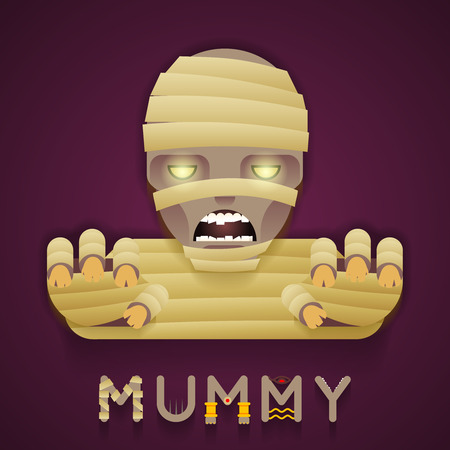 Halloween Party Mummy Role Character Bust Icon Stylish Background Flat Design Greeting Card Vector Illustrationのイラスト素材