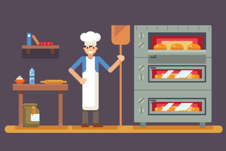 Cook baker cooking bread icon bakery background  flat design vector illustrationのイラスト素材