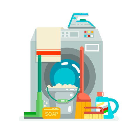 Washing cleaning concept supplies icon  flat design vector illustrationのイラスト素材