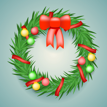Wreath Balls Ribbon Christmas Decoration  Vector Illustrationのイラスト素材