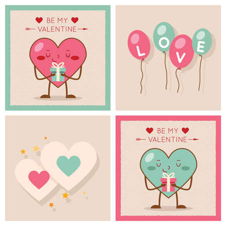 Valentines day Heart Gift Boy Girl Icons Modern Flat Poster Template Vector Illustrationのイラスト素材