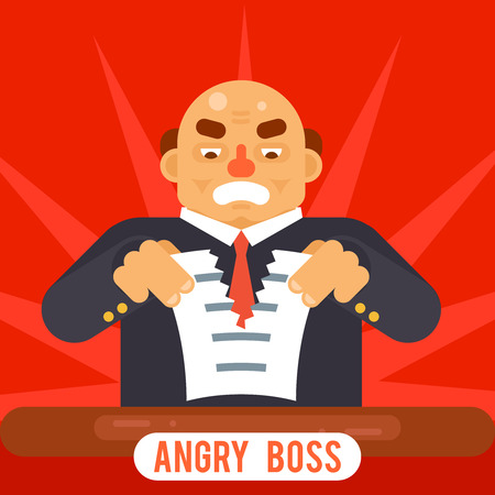 Angry Boss Tearing Sheet Paper Contract Character Symbol Business Icon Background Concept Flat Design Template Vector Illustrationのイラスト素材
