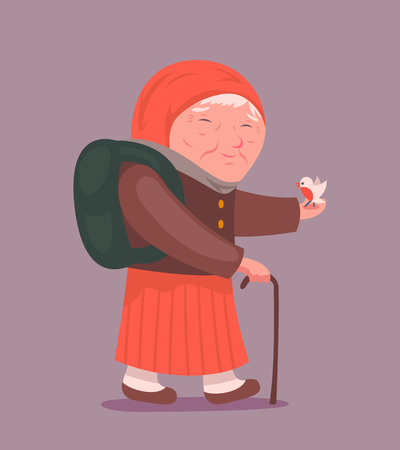 Old Lady Adult Traveler Cartoon Design Character Icon Stylish Background Vector Illustrationのイラスト素材
