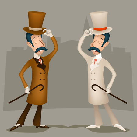 Gentleman Vintage Great Britain Victorian Businessman Character Icon Stylish English City Background Retro Cartoon Design Vector Illustrationのイラスト素材