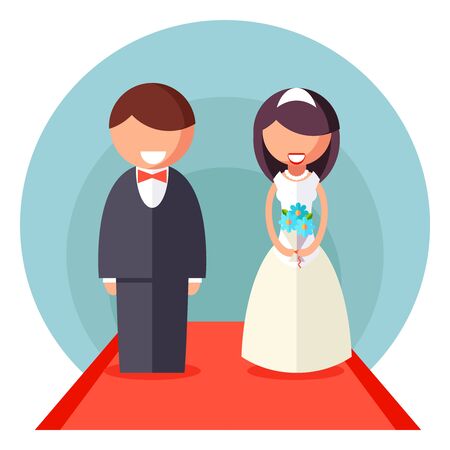 Bride and Groom Marriage Icon Wedding Symbol Flat Design Template isolated White Background Vector Illustrationのイラスト素材