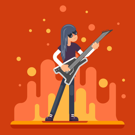 Electric Guitar Icon Guitarist Hard Rock Heavy Folk Music Background Flat Design Illustrationのイラスト素材