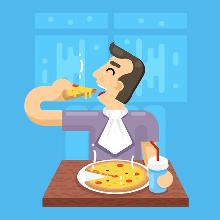 Hot Pizza Man Eat Symbol Icon Concept Stylish Background Flat Design Illustrationのイラスト素材