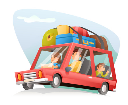Family car and travel cartoon design vector illustrationのイラスト素材