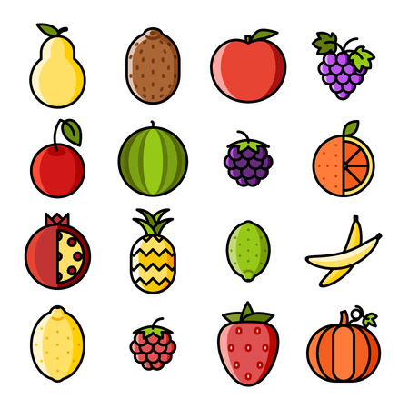 Fresh fruit icons set flat line art isolated vector illustrationのイラスト素材
