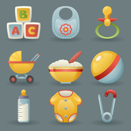 Baby and Childhood Icons Symbols Realistic Cartoon Set Vector illustrationのイラスト素材