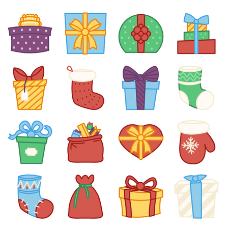 gifts boxes bags socks lineart cartoon design vector illustrationのイラスト素材
