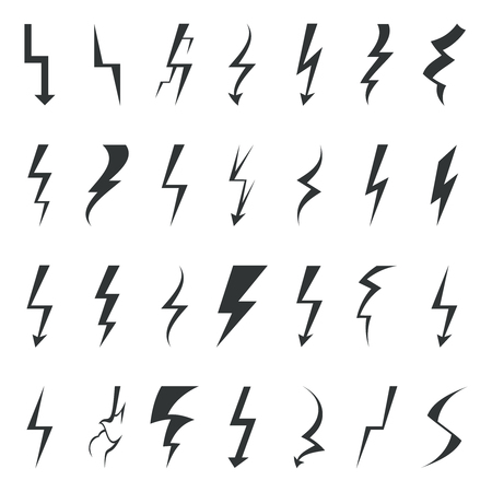 Thunder lightning bolt pictogram icons set elements vector illustrationのイラスト素材