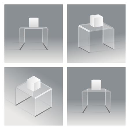 Glass rack podium shelf set isometric realistic design vector illustrationのイラスト素材