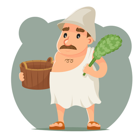 Sauna Attendant Wash Towel Bathrobe Tub Character Icon Retro Cartoon Design Vector Illustrationのイラスト素材