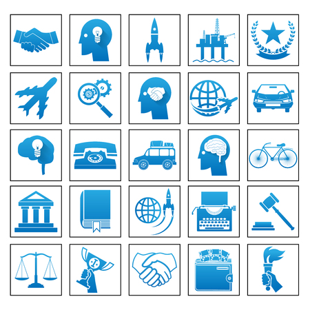 Icons Business Travel Sport law set retro flat design concept vector illustrationのイラスト素材