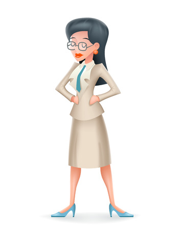 Realistic Vintage Businesswoman 3d Character Icon isolated Retro Cartoon Design Vector Illustrationのイラスト素材