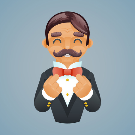 Wealthy Victorian Gentleman Businessman Character Correct Tie Bow Icon Stylish Lamp Background Retro Vintage Great Britain Design Vector Illustrationのイラスト素材