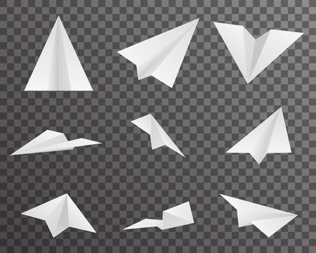 Origami Paper Airplanes Icons Set Symbol Transparent Background Design Isolated Vector Illustrationのイラスト素材