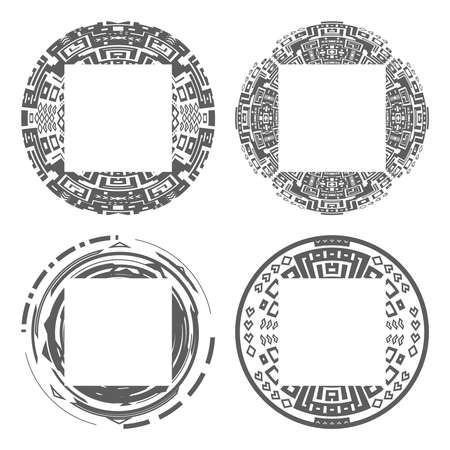 Circular decorative geometric ethnic patterns frame set ornament vector illustrationのイラスト素材