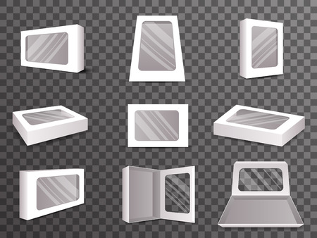 Paper Package Boxes Front Top Isometric Open Closed Mock Up Set Realistic Icon Template Design Vector Illustrationのイラスト素材