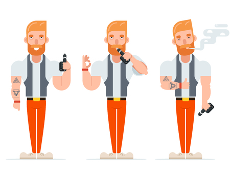 Vape Smoking Geek Hipster Casual Character Icon Cartoon Poster Vector illustrationのイラスト素材