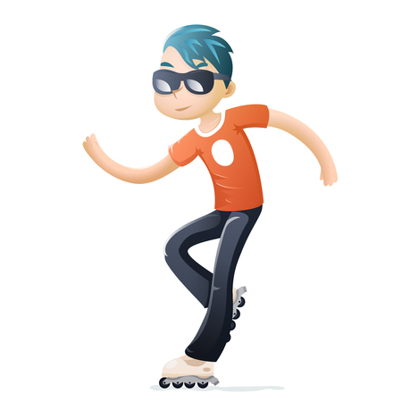 Rollerblading Roller Skate Cartoon Hipster Geek Healthy Lifestyle Character Icon Isolated Design Vector Illustrationのイラスト素材