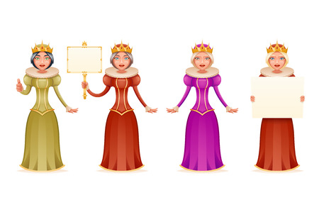 Queen cute cheerful ruler blank paper thumb up crown on head cartoon character 3d realistic isolated vector illustrationのイラスト素材