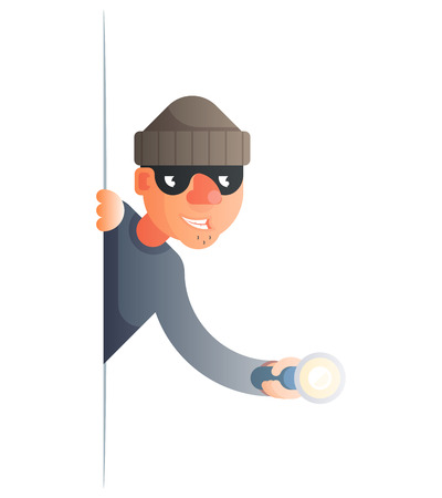 corner thief with flashlight peeping out of the cartoon characters set flat design isolated vector illustrationのイラスト素材