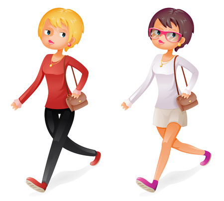 Cute Fashion Girl Walking Character Isolated Icon 3d Cartoon Design Vector Illustrationのイラスト素材