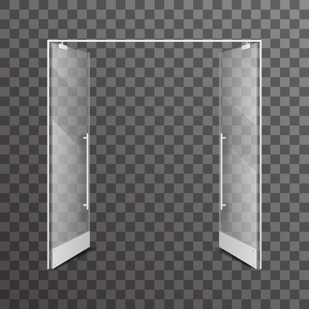 Open transparent isolated shop double doors realistic glass architectural design interior element vector illustrationのイラスト素材