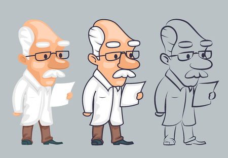 Lineart scientist reading paper study character vector illustrationのイラスト素材