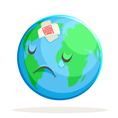 Ecology Sick Sad Suffer Emotion Nature Earth Globe Character Icon Isolated Vector Illustrationのイラスト素材