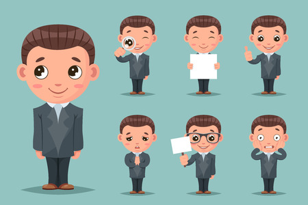 Cute businessman mascot happy support approval cartoon characters set design vector illustrationのイラスト素材