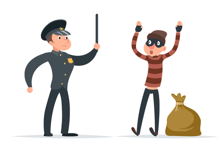 A thief surrendering to the policeman cartoon design vector illustrationのイラスト素材