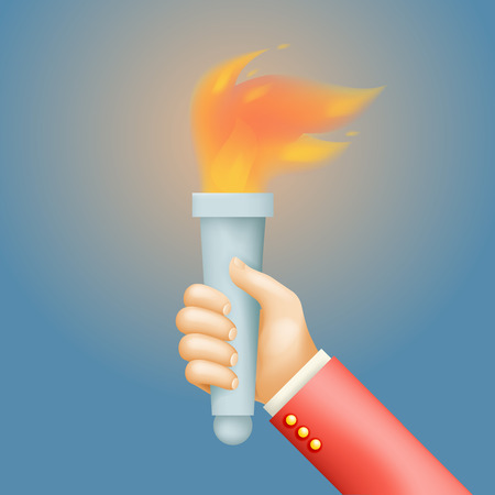 Victory flame symbol hand hold fire torch template icon 3d realistic design vector illustration.のイラスト素材
