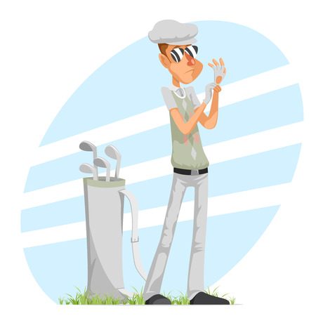 Cool professional golfer player adjusts champion glove golf club isolated cartoon character design vector illustrationのイラスト素材