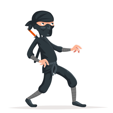 Ninja thief sneak walk sword asian assassin japanese cartoon character vector illustrationのイラスト素材