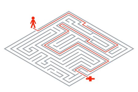 Pass way intricacy labyrinth isometric maze 3d design template vector illustration.のイラスト素材
