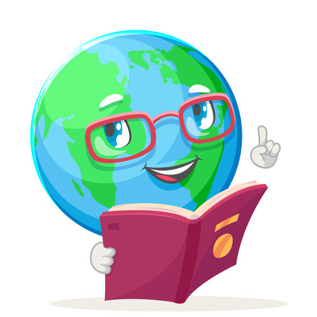 Reading book ecology happy emotion nature earth globe character icon isolated vector illustrationのイラスト素材