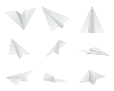 Paper design origami airplanes isolated icons set vector illustrationのイラスト素材