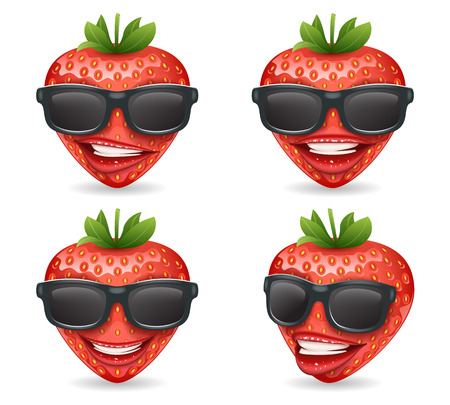 Sunglasses 3d realistic fruit design strawberry cartoon character vector illustrationのイラスト素材