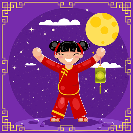 Harvest moon mid-autumn holiday festival asia china japan celebration flat esign vector illustrationのイラスト素材
