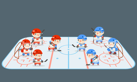 Hockey play field teams players cartoon flat design vector illustrationのイラスト素材