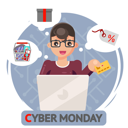 Credit card laptop online shopping cyber monday sale design vector illustrationのイラスト素材